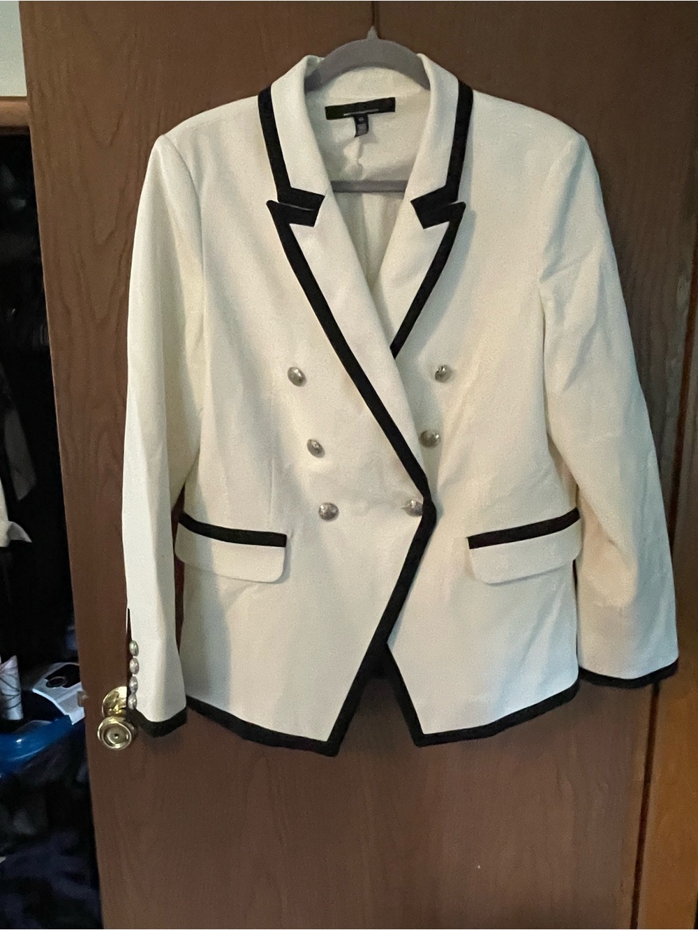 WHBM double breasted, blazer, black, and white size 14